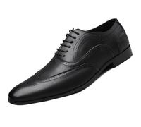 Working Dress Oxford Shoes for Men Top-Grain Leather Lace-up Brogue Rubber Sole Casual Slip(Noir,43 EU)
