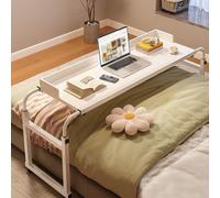 Working From Home Essentials, mesa inclinable sobre la cama, altura ajustable con ruedas, mesa auxiliar ajustable sobre ruedas, mesa de cama ajustable para laptop (color: blanco +)