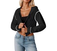 Workou - Sudadera corta con capucha y capucha para mujer, sudadera corta con capucha estilo occidental, para el año 2020, cómoda, gráfica, caricatura, gótica 2025, para mujer, fresca, esencial, preppy