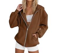 Workou - Sudaderas casuales con capucha para mujer, color sólido, sudaderas de anime Y2K, con cremallera, manga larga, trajes de otoño, gráficos, vintage, cómodos, delgados, holgados, preparados para