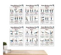 Workout Chart, 6 Pieces Follow-through Home Gym Fitness Guide, Yoga Dumbbell Exercise Action Chart, for Dorm, Office, Apartment, Bedroom, Living Room
