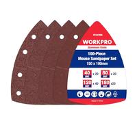 WORKPRO 100 Piezas Juego de Hojas de Lija, Papel de Lija para Lijadora Múltiple, Hojas Multilijadoras de Grano 40/80/120/180, 11 Agujeros, Accesorios para Multilijadora