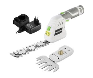 WORKPRO 12V Tijera Cortacésped y Arreglasetos 2 en 1, Cortasetos Eléctrico para Césped y Arbustos con 2 Cuchillas, Batería y Cargador, Tijeras Arreglaseto Ancho de Corte 12,5 cm Jardinería, Blanco