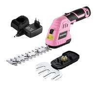 WORKPRO 12V Tijeras Cortacésped y Arreglasetos 2 en 1 a Batería | Cortasetos Eléctrico con 2 Cuchillas y Cargador para Césped, Arbustos y Trabajos de Jardinería, Rosa