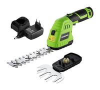 WORKPRO 12V Tijeras Cortacésped y Arreglasetos 2 en 1, Cortasetos Eléctrico para Césped y Arbustos con 2 Cuchillas, Batería y Cargador, Tijeras Arreglaseto Ancho de Corte 12,5 cm Jardinería, Verde