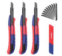 WORKPRO 3-Piezas Cúter de Cuchillas Profesional de 9mm, 2-en-1 Cutter con 10 SK5 Hojas de Recambio, Guía de Acero Inoxidable, Cutter de Cuchillas Separables, para Cortar Papel, Cartón, etc.