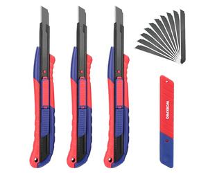 WORKPRO 3-Piezas Cúter de Cuchillas Profesional de 9mm, 2-en-1 Cutter con 10 SK5 Hojas de Recambio, Guía de Acero Inoxidable, Cutter de Cuchillas Separables, para Cortar Papel, Cartón, etc.