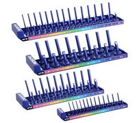 WORKPRO 4-Piezas Soporte para Llaves de Vaso, Juego de Organizadores de Llave de Vaso, para Vasos Métricos de 1/4", 3/8", 1/2", Bandeja Organizadora para Almacenar Llaves de Vaso