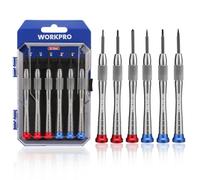 WORKPRO 6-Piezas Juego de Destornilladores de Precisión con Punta Magnética, Cuerpo de Aleación de Aluminio, con Estuche para Colgar, para Reparar Gafas, Relojes, Bricolaje y Reparación de precisión