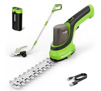 WORKPRO 7,2 V Tijera Cortacésped y Cortasetos, 2 Cuchillas, Mango Telescópico 95 cm con Ruedas, Ancho de Corte 100 mm, Longitud 150 mm, Batería 2000 mAh, para Bordes del Césped y Arbustos