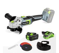 WORKPRO Amoladora Angular Inalámbrica 20V, Ø125mm con Batería 4,0Ah | Amoladora Eléctrica Inalámbrica con 5 Discos de Corte, Cargador Rápido, Protección y Mango Auxiliar para Trabajos Versátiles