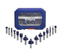 WORKPRO Brocas Fresadora 15 Piezas, Vástago 8mm con Caja Portátil | Fresas de Carburo para Fresadora con Accesorios para Esquinas y Ranuras, Ideales para Trabajos en Madera