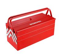 WORKPRO Caja de herramientas de metal, caja de almacenamiento roja plegable en voladizo de 18 pulgadas, organizador de herramientas multifunción de 3 capas, 5 bandejas, rojo