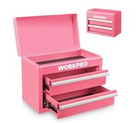 WORKPRO Caja de Herramientas Metálica con 2 Cajones, Organizador Pequeño con Cerradura, Ideal para Guardar Herramientas, Material de Oficina, Joyería y Accesorios en Hogar o Taller - Rosa