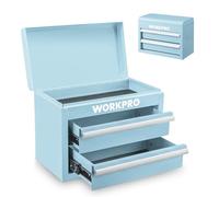 WORKPRO Caja de Herramientas Metálica con 2 Cajones, Organizador Pequeño con Cerradura, Ideal para Guardar Herramientas, Material de Oficina, Joyería y Accesorios en Hogar o Taller - Azul Macaron