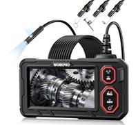 WORKPRO Cámara Endoscópica 1080P HD, Pantalla IPS 4,3", Boroscopio Digital Industrial con Tarjeta TF 32 GB, 8+1 LEDs, Cable Semirrígido 5M, IP67 para Inspección de Tuberías y Automóvil