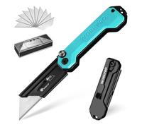 WORKPRO Cuchillo Plegable y Cutter de Bolsillo con Cambio Rápido de Hoja, Mango G10, Incluye 10 Cuchillas SK5, Ideal para Cortar Cuero, PVC, Papel, Azul