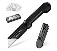 WORKPRO Cuchillo Plegable y Cutter de Bolsillo con Cambio Rápido de Hoja, Mango G10, Incluye 10 Cuchillas SK5, Ideal para Cortar Cuero, PVC, Papel, Negro