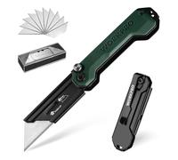 WORKPRO Cuchillo Plegable y Cutter de Bolsillo con Cambio Rápido de Hoja, Mango G10, Incluye 10 Cuchillas SK5, Ideal para Cortar Cuero, PVC, Papel, Verde