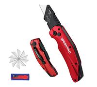 WORKPRO Cúter Plegable, Cortador de SK5, Cuchillo Utilitario con 10 Cuchillas Adicionales, Cutter con Cambio Rápido y Clip para Cinturón, Rojo