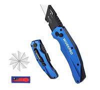 WORKPRO Cúter Plegable, Cortador de SK5, Cuchillo Utilitario con 10 Cuchillas Adicionales, Cutter con Cambio Rápido y Clip para Clip para Cinturón, Azul