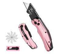 WORKPRO Cúter Plegable, Cortador de SK5, Cuchillo Utilitario con 10 Cuchillas Adicionales, Cutter con Cambio Rápido y Clip para Clip para Cinturón, Rosa