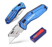 WORKPRO Cúter Plegable, Cuchillo Plegable de Aluminio, Cortador Universal, Cutter con cambio Rápido, Cuchillo para Alfombras con 10 Hojas Adicionales SK5