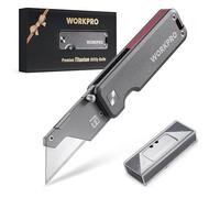 WORKPRO Cúter Plegable de Titanio CNC, Navaja Utilitaria Profesional con Mango de Aluminio Ligero, Incluye 10 Cuchillas Adicionales