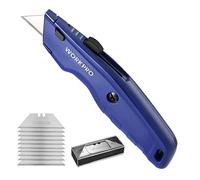 WORKPRO Cúter Universal Azul con 10 Cuchillas Trapezoidales | Mango De Aluminio Antideslizante, Cutter Profesional Para Bricolaje Y Uso Diario