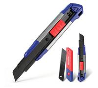 WORKPRO Cúteres Profesionales 2 Piezas, Cutter de Cuchillas Separables Estándar con Guía, Cuchillo Gráfico SK5 de 18 mm, 10 Cuchillas de Recambio, Carcasa de Aluminio