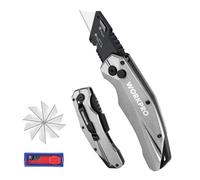 WORKPRO Cutter Plegable, Cortador de SK5, Cuchillo Utilitario con 10 Cuchillas Adicionales, Cúter con Cambio Rápido y Clip para Cinturón, Gris