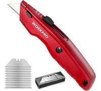 WORKPRO Cutter Profesional, Cúter Universal, Cortador Profesional con Mango de Aluminio Antideslizante, Cuchillo con 10 Cuchillas Adicionales, Rojo