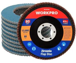 WORKPRO - Discos abrasivos de 10 piezas, discos de cuchillas ø115 mm, discos de 80 granos para amoladoras angulares para acero inoxidable, metal/acero y madera