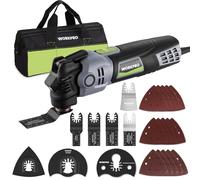 WORKPRO Herramienta Oscilante 400 W, Multiherramienta Eléctrica con 23 Accesorios y Bolsa, 6 Velocidades (15000-22000 RPM), Ángulo de Oscilación de 3,5°, Ideal para Cortar, Lijar y Raspado