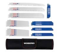 WORKPRO Hojas de Sierra Sable para Madera y Metal, 32 Piezas | Cuchillas de Sierra Recíproca con Bolsa Organizadora para Cortar Madera, Metal, Plástico y Ramas