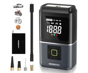 WORKPRO Inflador Neumáticos Inalámbrico 7,2V, Compresor Portátil 150PSI | Compresor de Aire Inalámbrico con Pantalla LED Digital y 4 Modos de Inflado para Neumáticos y Accesorios