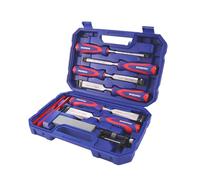 WORKPRO Juego de 10 Cinceles de Madera Cr-V con Mango Antideslizante, Estuche Compacto, Lápices de Carpintero y Piedra de Afilar - 6 Tamaños (6-38mm) para Bricolaje y Carpintería