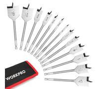 WORKPRO Juego de 13 brocas para pala en SAE, brocas planas para carpintería, bolsa de almacenamiento de nailon incluida