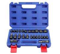WORKPRO Juego de 25 Piezas de Llaves de Vaso y Puntas Torx, de 1/4", 3/8" y 1/2", Vasos Hembra E-Torx E4-E22, Vaso de Ajuste a Presión T8-T60, Acero Aleado Cr-V y S2