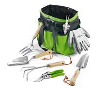 WORKPRO Juego de Herramientas de Jardín 8 Piezas | Herramientas de Jardinería de Acero Inoxidable con Mango de Madera y Bolsa de Transporte