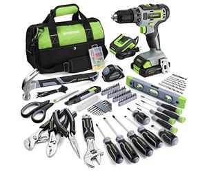 WORKPRO Juego de herramientas para el hogar con taladro eléctrico, 157 piezas de taladros eléctricos con destornillador inalámbrico de iones de litio de 20 V, kit de herramientas para el hogar para