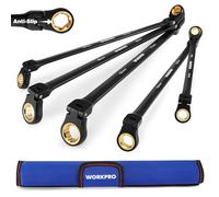 WORKPRO Juego de llaves de trinquete extra largas de cabeza flexible, juego de 5 llaves antideslizantes de doble extremo de caja, métricas de 8-19 mm, 72 dientes, acero Cr-V y llaves de revestimiento
