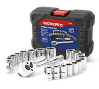 WORKPRO Juego de Llaves de Vaso con Carraca, 24 Piezas, 3/8" | Juego de Vasos de Acero Cr-V con Llave de Trinquete para Reparación de Automóviles, Mantenimiento y Bricolaje