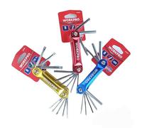 WORKPRO Juego de llaves hexagonales plegables de 17 piezas SAE/métricas, juego de llaves Torx plegables de 8 piezas T8-T40 cubierta de aluminio azul, rojo y amarillo