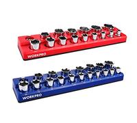 WORKPRO Juego de organizador magnético de 1,27 cm, 2 soportes magnéticos SAE y métricos, capacidad para 35 enchufes estándar para caja de herramientas, carritos de herramientas (enchufes no incluidos)