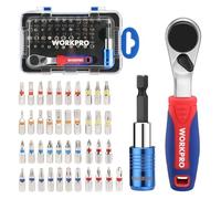 WORKPRO Juego de Puntas de Destornillador 43 Piezas, Mini Destornillador de Carraca 1/4", Mango de Trinquete Reversible 90° con Puntas en Cruz, Estrella, Planas y Hexagonales, Kit Reparación