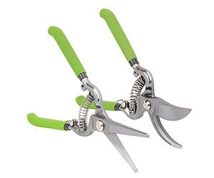 WORKPRO Juego de Tijeras de Podar 2-piezas, Tijeras Curva y Tijeras Recta 205 mm, Tijeras de Jardín Corte con Bloqueo de Seguridad, Tijera de Jardin ergonómicas y Ligeras