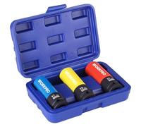 WORKPRO Juego de Vasos para Llanta 3 Piezas, Vasos de Impacto 1/2", 17/19/21 mm, con Protección Plástica, Acero Cr-Mo, Diseño de Pared Fina, con Caja de Almacenamiento