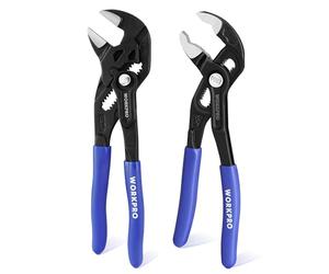 WORKPRO Juego Llave Ajustable y Alicate Bomba Agua 2 Piezas de 180 mm | Alicate Cr-V de 180mm y Llave para Tubos con Ajuste Rápido para Reparaciones y Trabajos de Fontanería