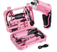 WORKPRO Kit de Herramientas Rosa con Destornillador Eléctrico 3,7V